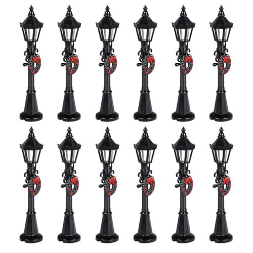 Ciieeo 12stücke Miniatur-straßenlaterne Für Puppenhaus Mini-postlaternen Schwarze Metallstruktur Wegelichter Für Dorfszenen DIY-Accessoire Für Garten Und Weihnachtsdekoration von Ciieeo