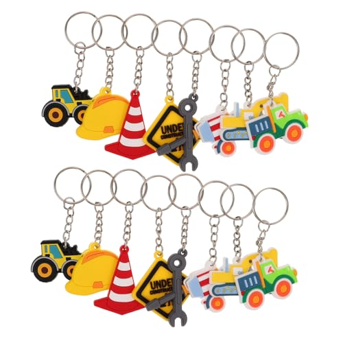 Ciieeo 16 Stück Teiliges Schlüsselanhänger PVC Mini Baufahrzeuge Schlüsselring für Rucksackparty Baustellenparty Geschenke Shower Party Supplies von Ciieeo