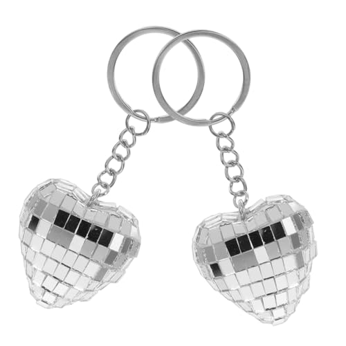 Ciieeo 2 Stück Herz Schlüsselanhänger Partydekorationen Discokugel-Gefälligkeiten Geburtstagsbevorzugungen Disco-Kugel-Dekorationsparty Disco Party Supplies Disco-Charme Silber von Ciieeo