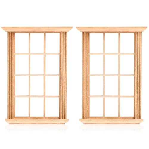 Ciieeo 2 Stück Mini-Puppenhaus-Fenstermodell 1/12 Simulierte Zwölf Gitterfensterrahmen Foto-Requisiten Für Puppenhaus von Ciieeo