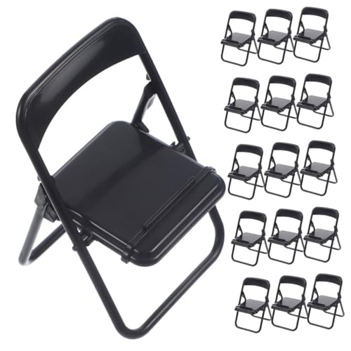 Ciieeo 25 Stück Teiliges Mini Klappstuhl Faltbare Puppenhaus Möbel Stabiler Handyhalter Platzsparend Vielseitig für DIY Dekoration und Schreibtisch Zubehör Schwarzes Design von Ciieeo