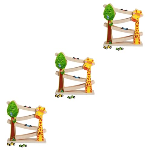 Ciieeo Spielzeuge 3 Sätze 4 Auto Spielzeug Rennstrecke Mit Holzrampe Bambus Wagen Junge Baby Auto Gleitleiter von Ciieeo
