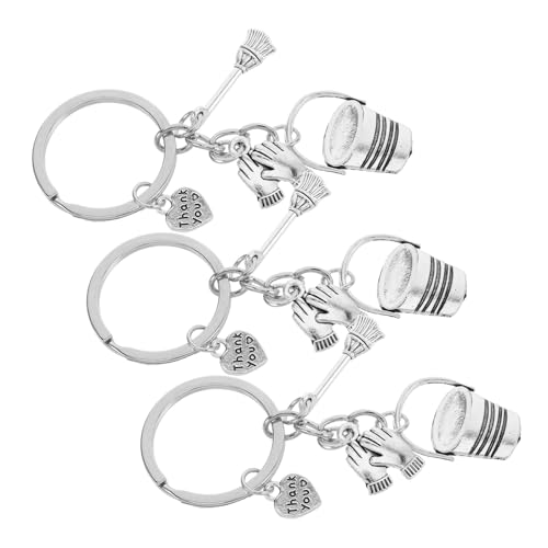 Ciieeo 3 Stück Housekeeping Geschenk Metall Schlüsselanhänger mit Besen Eimer und Handschuh Charm Leichter Deko Schlüsselring mit Thank You Schriftzug Langlebig und Vielseitig für von Ciieeo