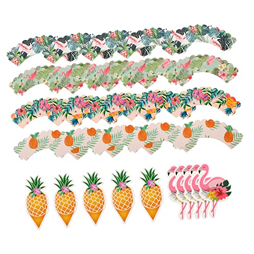 Ciieeo 48 Stück Teiliges Hawaiian Party Cupcake Wrapper und Tortenaufleger Hochwertige Papier Muffin Verpackungen für Hochzeit Geburtstagsfeiern und Andere Themenpartys von Ciieeo