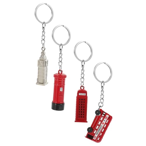 Ciieeo 4stücke Schlüsselanhänger Retro Stil Aus Legierung Schlüsselanhänger Mit Britischen Element Dekorativer Anhänger Hängender Zarter Für Tasche Und Auto von Ciieeo