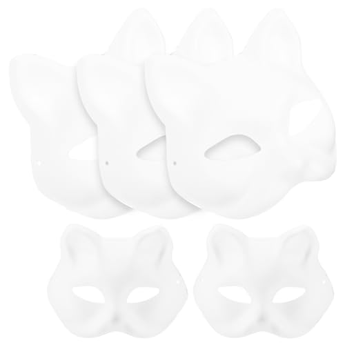 Ciieeo 5 Stück Katzenmaske Therian-Masken Weiße Katzenmasken Papier Unbemalt Blanko Diy-Halloween-Maske Tier-Halbgesichts-Anziehmaske Für Maskerade Cosplay-Party von Ciieeo