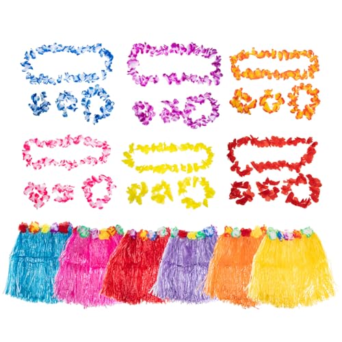 Ciieeo Hawaiian Hula Grasrock Kostüm Set Erwachsene Größe Strand Party Rock Tropical Hawaii Outfit 6 Sets Grasrock Dress up von Ciieeo