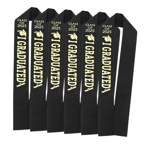 Ciieeo 6 Stück Abschlussfeier-träger Abschlussfeier-kit Verkleidung Für Die Abschlussfeier Abschlussleistungen Abschlussspaß Party-verkleidung Glänzende Stola Absolvent Grad Satin Schwarz von Ciieeo