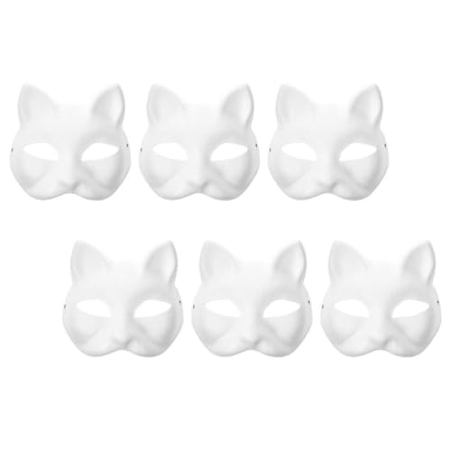 Ciieeo 6 Stück Leere Papier-Katzenmasken Weiße Einfarbige Masken Unbemalte Tier-Diy-Maskerade-Cosplay-Masken Für Karneval Oper Mardi Gras Tanzparty von Ciieeo