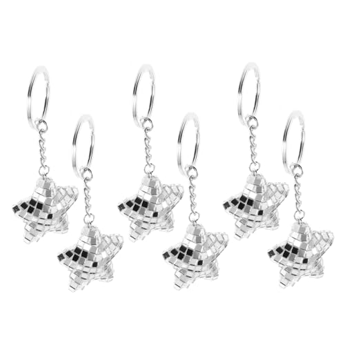 Ciieeo 6 Stück Teiliges Spiegelmosaik Stern Schlüsselanhänger Disco Kugel Reflektierender Anhänger Leichtes Robustes Party-dekorationszubehör Geschenkidee für Geburtstag und Alltag von Ciieeo