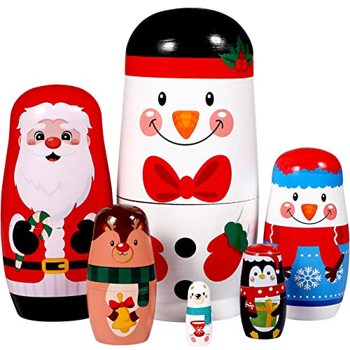 Ciieeo 6 Stücke Weihnachten Russische Nistpuppen Holz Matrjoschka Puppen Weihnachten Russische Holz Stapeln Verschachtelte Stapelpuppen Spielzeug für Weihnachtsfeier von Ciieeo