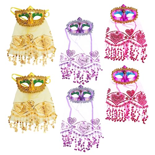 Ciieeo 6st Gesichtsschleier Cosplay-maske Roter Schleier Bauch Mädchen Maske Frauen Maske Halloween Party Outfit Kostüme Für Frauen Maskerade Masken Junggesellin Fräulein Schmuck Bilden von Ciieeo