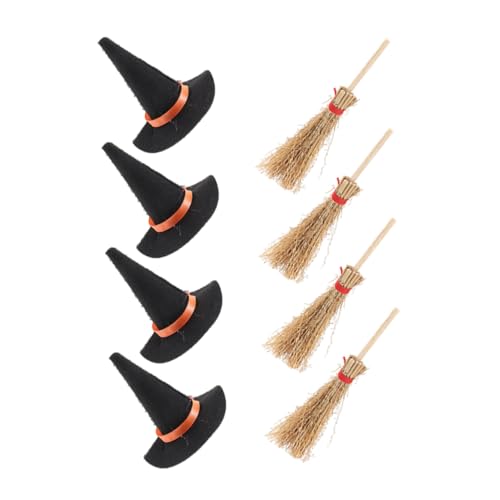 Ciieeo 8 Stück Miniatur Hexenhut Besen Set Filz Halloween Deko für Puppenhaus für Kreative Bastelprojekte und Kleine Hexenfiguren von Ciieeo