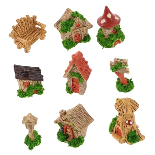 Ciieeo 9 Stück Teiliges Miniatur Häuschen aus Langlebigem Harz mit Miniaturstühlen Briefkasten und Baumstumpfhaus Detailreiche Landschaftsdekoration für DIY Szenen Regal Schreibtisch von Ciieeo