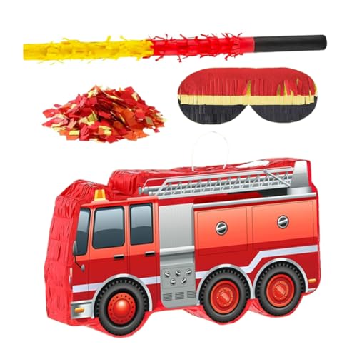 Ciieeo Feuerwehr Feuerwehrwagen Pinata mit Augenbinde und Konfetti für Kindergeburtstag Feuerwehr Themenparty Jungen Partydeko Shower von Ciieeo