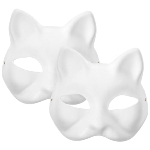 Ciieeo Leere Katzenmasken 2 Stück Maskerade-Katzenmasken Diy-Leermasken Bemalbare Weiße Fuchsmasken Unbemalte Katzenmasken Für Partygeschenke Maskerade-Requisite Halloween-Cosplay von Ciieeo
