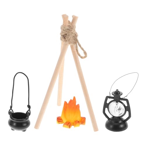 Ciieeo Miniatur-lagerfeuermodell mit Hängendem Kochtopf Und Öllampe, Puppenhaus-Fotografie-Requisiten für DIY-miniaturszenen, 3,93 Zoll von Ciieeo