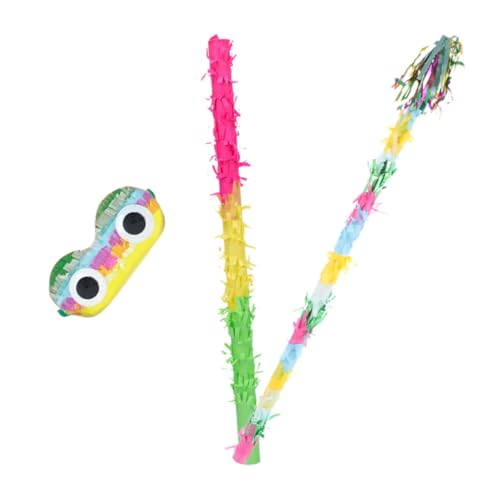 Ciieeo Pinata mit Augenbinde und Farbigem Klöppel Leichte Papierstange für Kindergeburtstag Deko und Partyspaß Robustes Pinata Zubehör für Festlichkeiten von Ciieeo