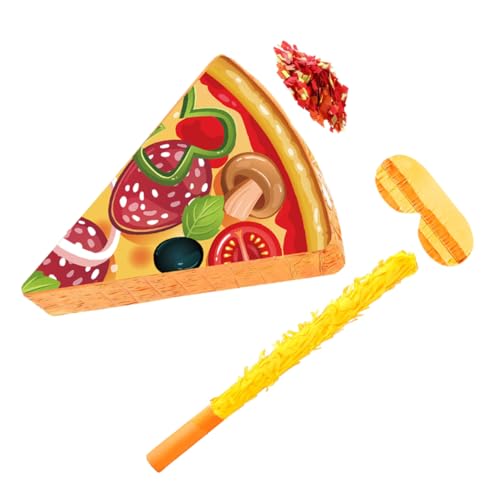 Ciieeo Pizza Piñata mit Augenbinde und Konfetti Robuste Pappkarton Konstruktion Hängend Kreative Cinco De Mayo und Geburtstagsdeko für Kinderpartyspaß und Foto Requisit von Ciieeo