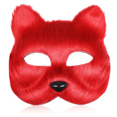 Ciieeo Plüsch-Katzen-Fuchs-Maske Halloween-Tiermaske Fuchs-Maske Für Halloween Ostern Karneval Maskerade Kostümparty Cosplay-Requisiten (Rot) von Ciieeo