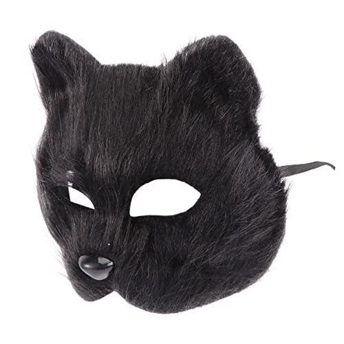 Ciieeo Plüsch-Katzen-Fuchs-Maske Halloween-Tiermaske Fuchs-Maske Für Halloween Ostern Karneval Maskerade Kostümparty Cosplay-Requisiten (Schwarz) von Ciieeo