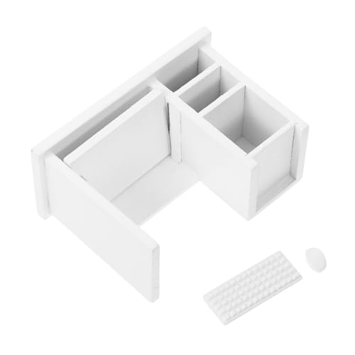 Ciieeo Puppenhaus Computertisch Miniatur-Laptop-Computer Kleine Puppenstubenmöbel Puppenhaus Küchenmöbel Winzige Möbelminiaturen Mini-computerspielzeug Mini-Sachen Mini Möbel Schiene Weiß von Ciieeo