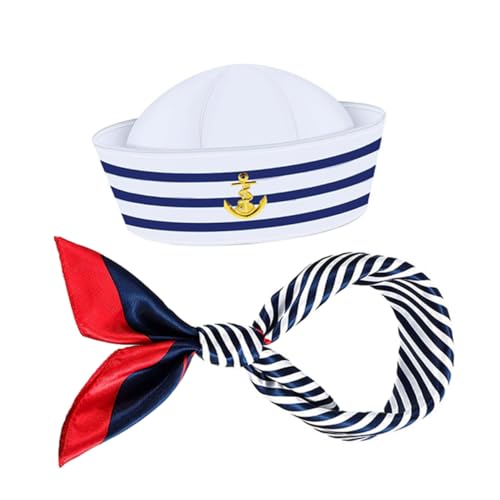 Ciieeo Sailor Kostüm Set Mit Kapitänsmütze Und Schal Nautische Outfit Für Erwachsene Und Mädchen Für Mottopartys Und Cosplay Verstellbare Gestreift von Ciieeo