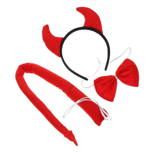 Ciieeo Teufelskostüm Set für Halloween mit Teufelshörner Haarreif Teufelschwanz und Fliege Zubehör für Kostümpartys und Cosplay Veranstaltungen von Ciieeo
