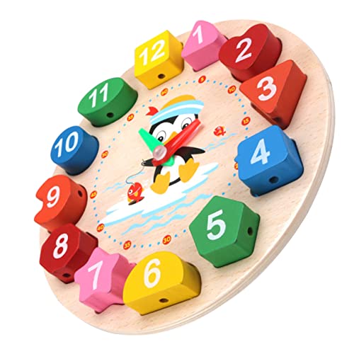 Ciieeo Uhr Holz Pinguin Uhr für Kleinkinder Lernspielzeug zur Uhrzeit für Jungen und Mädchen Buntes Puzzlespielzeug für Frühe Bildung von Ciieeo