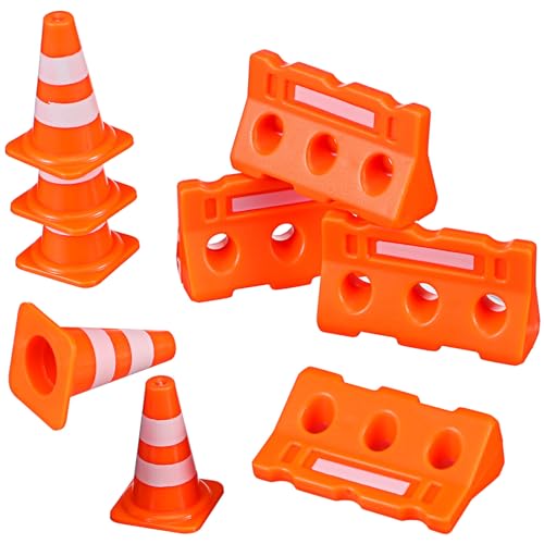 Ciieeo Verkehrsschild-Spielset 12 Mini-Verkehrskegel Mit 12 Winzigen Kunststoff-Straßensperrenschildern BAU-Barrikadenspielzeug Für Pädagogisches Lernen von Ciieeo