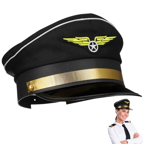 Ciieeo Verstellbare Pilotenmütze Admiral- -Mütze Cosplay-Matrosenmütze Schwarze Pilotenmütze Für Halloween-Kostüm-Accessoire Ciieeo Verstellbare Pilotenmütze Admiral- -Mütze Cosplay-Matrosenmütze Schwarze Pilotenmütze Für Halloween-Kostüm-Accessoire von Ciieeo
