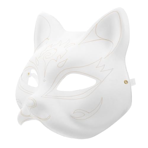 Ciieeo katze gesichtsmaske weiße Katzenmasken Halb-Therian-Masken diy face mask halloween maske schmücken Dekor Cosplay-Maske Papiermalmasken gemalt Hakenlinie Papiermaske Zellstoff Kind von Ciieeo
