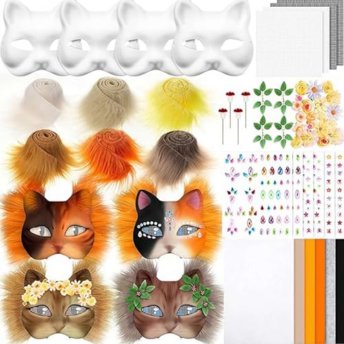 Cikiki Therian-Masken-Set zum Selbermachen, blanko, Katzenmaske mit Augennetz, Pelzbart und Filzstoff, DIY-Gesichtsmaske, Kostüm für Maskerade, Halloween-Party, Cosplay Cikiki Therian-Masken-Set zum Selbermachen, blanko, Katzenmaske mit Augennetz, Pelzbart und Filzstoff, DIY-Gesichtsmaske, Kostüm für Maskerade, Halloween-Party, Cosplay von Cikiki