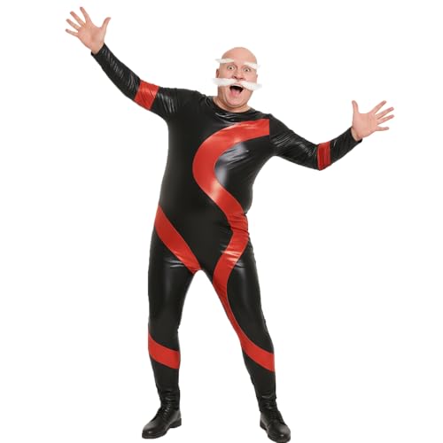 Cilxdr Herren-Body aus glänzendem Leder, Schwarz / Rot, Tanzszene mit seinem Opel, Cosplay-Kostüm, Halloween-Outfits, Größe XL von Cilxdr