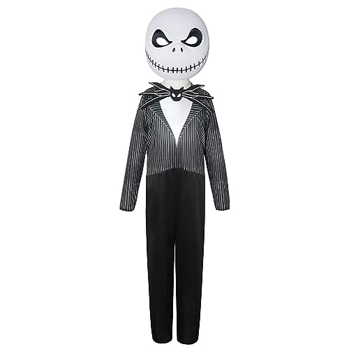Cimefi Albtraum Jack Kostüm für Kinder Jungen Skellington Jumpsuit Halloween Weihnachten Dress Up mit Maske von Cimefi