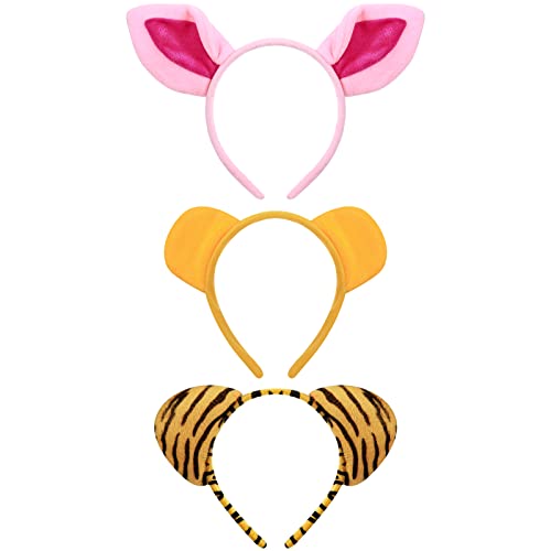 Cindeer 3 Stück Zoo Tier Ohr Kostüm Stirnband Dschungel Safari Plüsch Ohr Haar Hoop für Erwachsene Kinder Tier Party Cosplay Requisite (Schwein, Bär, Tiger) von Cindeer