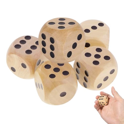 Cinsersr 5 Stück 30mm Große Würfel Set, Würfel Groß, Natur Holz Spielwürfel, Massive Holzwürfel, Natur Holz Würfelspiel, Kartenspiele, Partyspiele und Tabletop-Gaming-Zubehör von Cinsersr