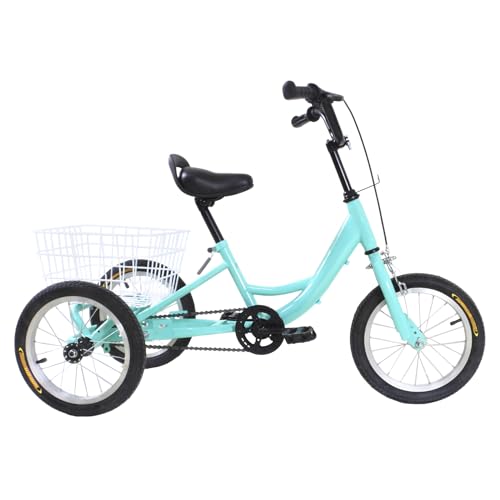 14 Zoll Dreirad, Trike Bike mit Einkaufskorb, Tragkraft 110 Pfund, für Kinder (5-6 Jahre alt) mit Einer Körpergröße von weniger als 51,2", Kinderfahrrad, 3-Rad-Fahrräder, Fahrrad Einkaufen Tricycle von Ciounmb