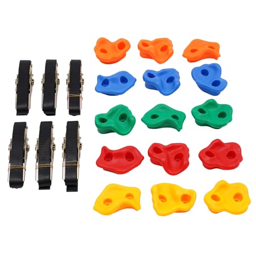 Ciounmb Klettergriffe 15 Stück Set, Bunte Klettersteine und Bouldergriffe als Kletterwand Zubehör mit sechs Ratschegurten zum Aufhängen für Spielturm Ciounmb Klettergriffe 15 Stück Set, Bunte Klettersteine und Bouldergriffe als Kletterwand Zubehör mit sechs Ratschegurten zum Aufhängen für Spielturm von Ciounmb