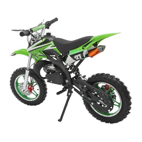 Kinder Dirtbike 49cc 2-Takt Motorrad für 8-14 Jahren mit Hand-Zug-Start 45 km/h Höchstgeschwindigkeit für Outdoor Abenteuer mit Rutschfesten Reifen und Scheibenbremsen (Green) von Ciounmb