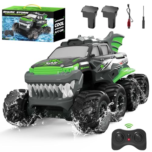 Cirmine Amphibienfahrzeug Ferngesteuert Auto, 8WD Off-Road Stuntfahrzeug für Land und Wasser, 2.4GHz wasserdichte Fernsteuerung, 2 wiederaufladbare Batterien, 360° Drehungen, Geschenke ab 8 Jahren von Cirmine