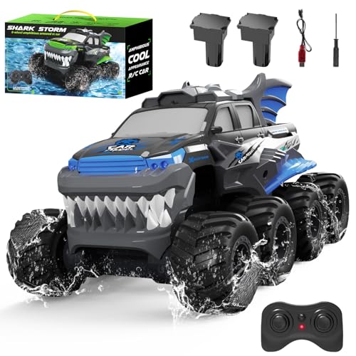 Cirmine Amphibienfahrzeug Ferngesteuert Auto, 8WD Off-Road Stuntfahrzeug für Land und Wasser, 2.4GHz wasserdichte Fernsteuerung, 2 wiederaufladbare Batterien, 360° Drehungen, Geschenke ab 8 Jahren von Cirmine
