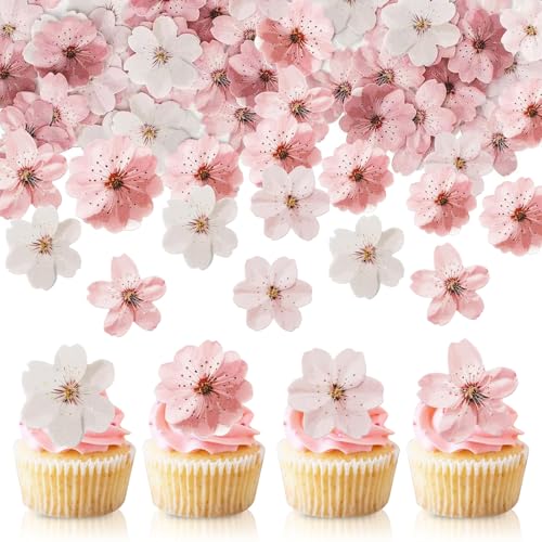 Essbare Blumen für Torte, 50 Stück Essbare Kirschblüten, Essbar Blüten Tortendeko Kirschblüte Tortendeko Essbar Blumen Cupcake Topper für Hochzeit Geburtstag Jubiläum von Cisyia