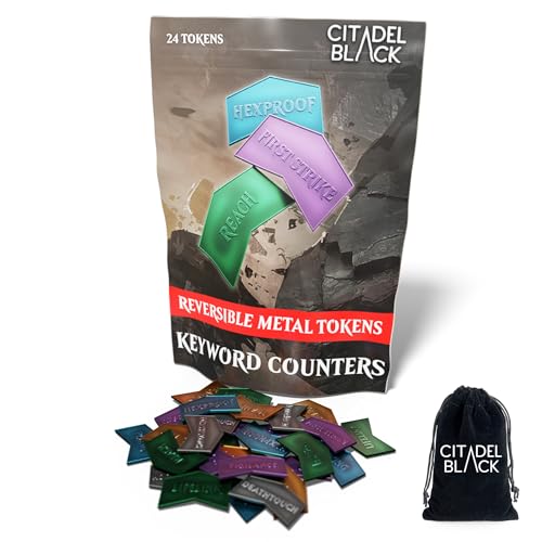 Citadel Black MTG Metal Keyword Counters - Set of 24 Reversible Tokens - Includes Drawstring Pouch, Antique Metal Finish, Designed for MTG TCG Magic: The Gathering Accessory Citadel Black MTG Metal Keyword Counters - Set of 24 Reversible Tokens - Includes Drawstring Pouch, Antique Metal Finish, Designed for MTG TCG Magic: The Gathering Accessory von Citadel Black