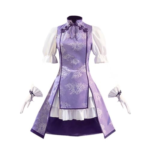 AkemiHomura Cosplay Kostüm Lila Lila Chinesischer Stil Cheongsam Rock Set Cosplay Uniform Komplettes Set Anime Rollenspiel Halloween Karneval Party Anzug von Ciyoulio