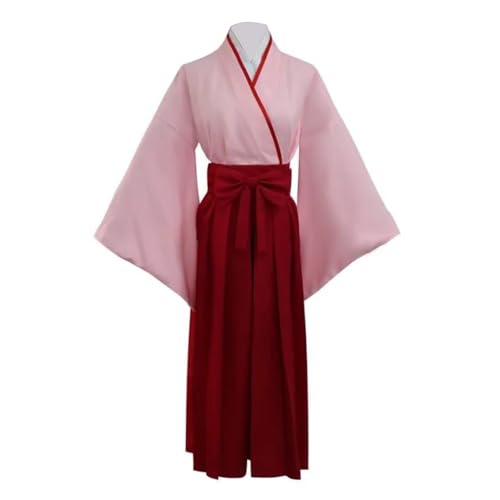 Okita Souji Cosplay Kostüm Rosa Kimono Rollenspiel Frauen Outfits Komplettes Set mit Perücke Anime Cosplay Uniform Dress Up Anzug Halloween Party Karneval Kostüm von Ciyoulio