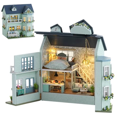 3D-Miniatur-Haus-Set, winzige Haus-Sets zum Bauen, DIY-Holzhandwerk für Erwachsene, Mini-Modellbausätze mit LED und Möbeln, Weihnachten und Geburtstag für Frauen (warmes Haus) von Cjeuxnr