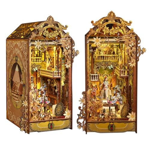 Book Nook Kit, DIY Miniatur Puppenhaus Booknook Kit, 3D Holzpuzzle Buchstütze Bücherregal Einsatz Dekor mit LED-Licht und Musikbewegung für Frauen und Erwachsene Handwerk Kit (Mysterious City) von Cjeuxnr