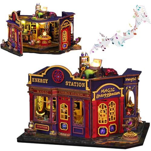 Book Nook Kit, DIY Miniatur Puppenhaus Kit für Teenager und Erwachsene, 3D Magic Hut Holzpuzzle Buchstützen mit LED-Licht, Geschenke für Familie und Freunde (Kein Staubschutz) von Cjeuxnr