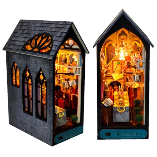 Cjeuxnr 3D DIY Book Nook Kit Miniatur Magisches Thema Haus Holzpuzzle mit LED-Lichtern Bücherregal Lnsert Dekor Buchstütze Puppenhaus Kit Basteln für Erwachsene von Cjeuxnr